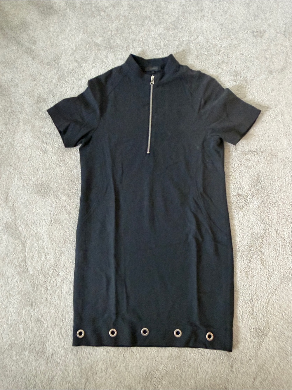 Belstaff Black Short-Sleeve Zip-Front Dress with Eyelet Hem